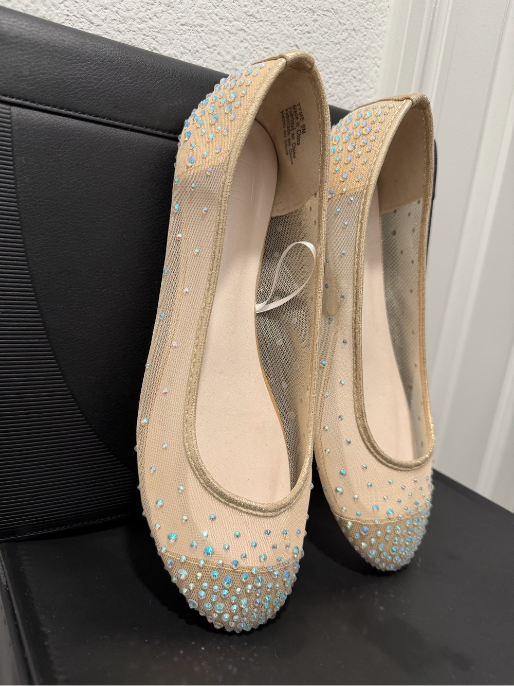 DB Studio Illusion Toe Crystal Embellished Ballet Flats Wedding Women's Size 9